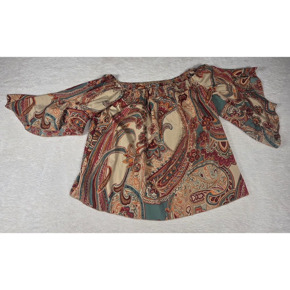 Unbranded Blouse‎ Women 1XL Multicolor Excellent Paisley Boho Off Shoulder Top